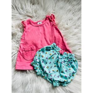 Hanna Andersson Baby Girl Floral Ruffle Tank Top‎ & Shorts 2-Piece Outfit Mint